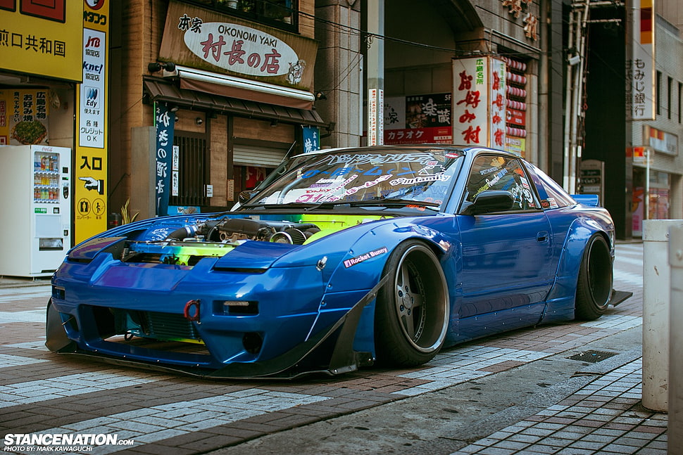 blue coupe, Nissan, Nissan S13, StanceNation, Rocket Bunny HD wallpaper