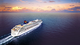 white cruise ship, nature, cruise ship, ship, sea HD wallpaper
