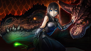 female anime character wallpaper, dragon