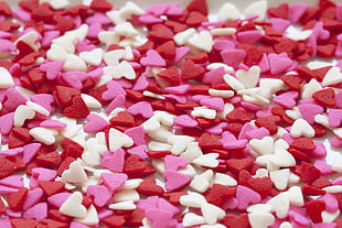 white, red, and pink heart decors