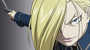 yellow haired anime character wallpaper, anime, Full Metal Alchemist, Olivier Milla Armstrong