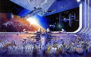 Star Wars movie poster, Star Wars, X-wing, TIE Fighter, Millennium Falcon HD wallpaper