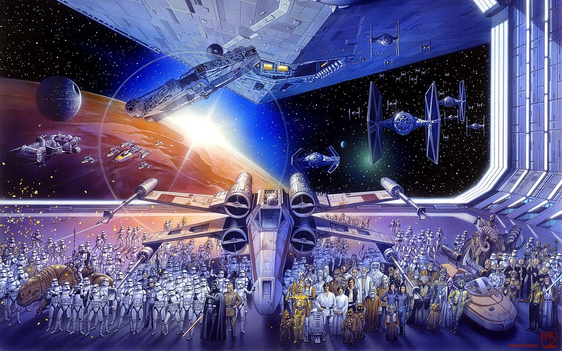 Star Wars movie poster, Star Wars, X-wing, TIE Fighter, Millennium Falcon