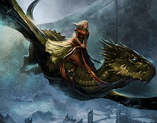 Daenarys Targaryen Mother of Dragon riding dragon illustration
