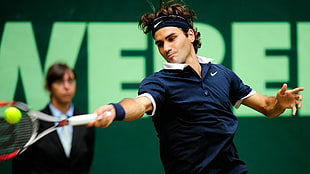 men's blue Nike polo shirt, Roger Federer HD wallpaper