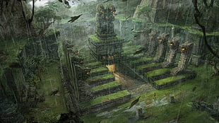 green and gray stone ruins 3D wallpaper, fantasy art, Tomb Raider