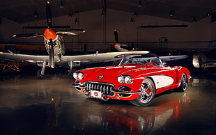 1959 red Chevrolet Corvette convertible coupe, Chevrolet, Corvette, vintage