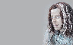 brown haired man wearing gray armor painting, Game of Thrones, Jaqen H'ghar, artwork, fantasy art