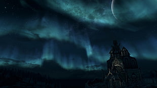 black 3-storey house under sky phenomenon digital wallpaper, The Elder Scrolls V: Skyrim, The Elder Scrolls, video games