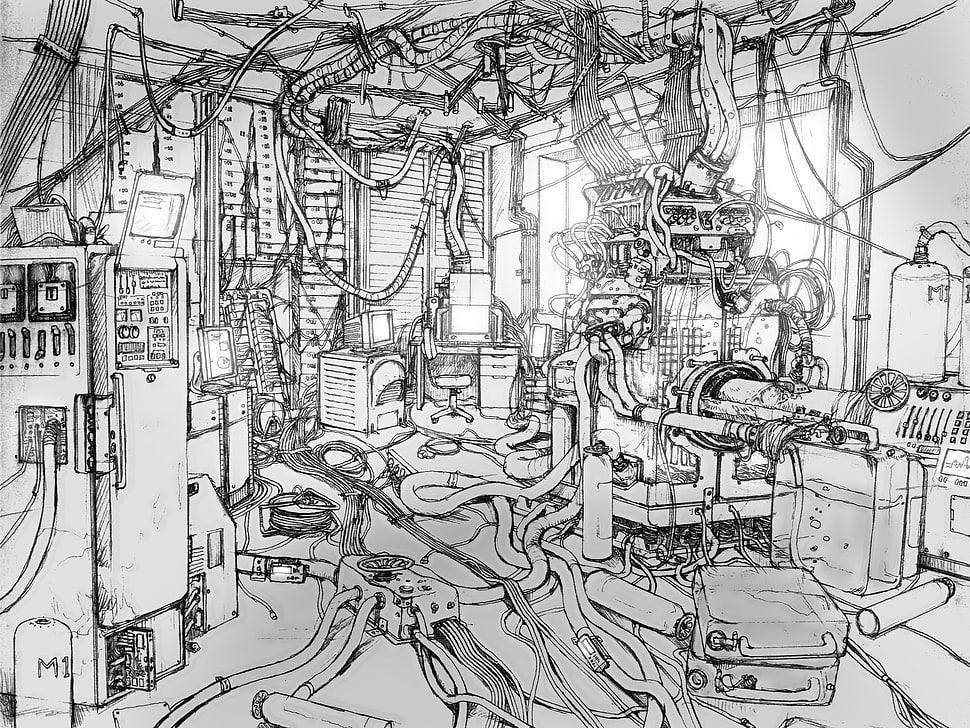 sketch of industrial machine, Serial Experiments Lain HD wallpaper