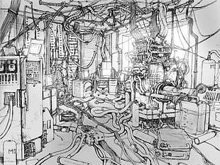 sketch of industrial machine, Serial Experiments Lain HD wallpaper