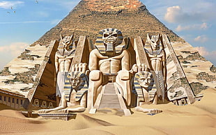 Pyramid with statues HD wallpaper