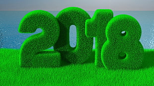green 2018 letter decor, digital art, 2018 (Year), numbers, grass HD wallpaper