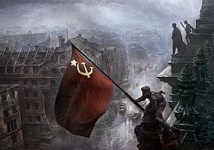 Soviet flag, history, flag, painting, USSR HD wallpaper