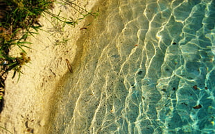 body of water beside sand