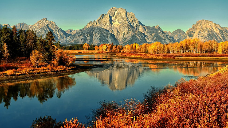 brown mountain range, landscape, mountains, lake, reflection HD wallpaper