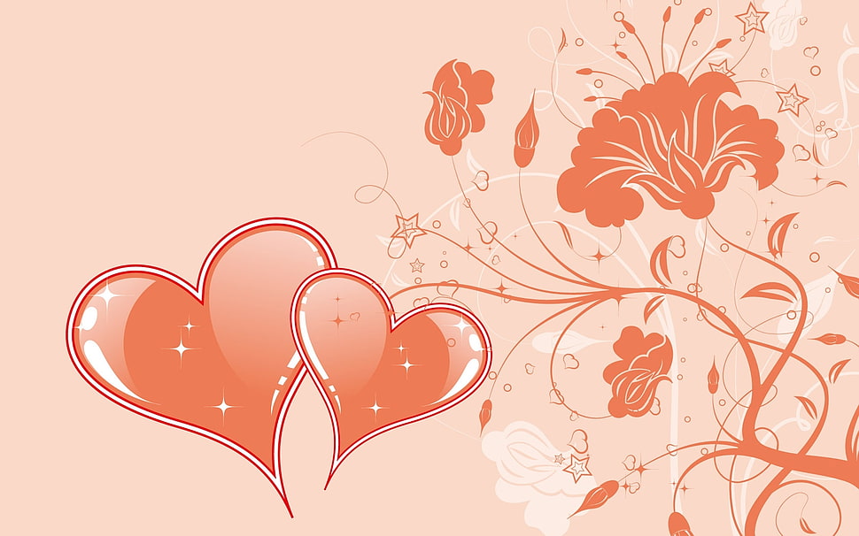 orange heart and flower illustration HD wallpaper