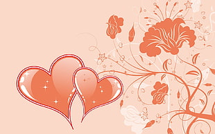 orange heart and flower illustration HD wallpaper