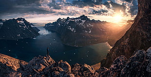 edgy glacier mountains and body of water, mountains, sky, landscape, water