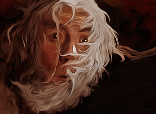 white haired male illustration, artwork, Gandalf, The Lord of the Rings