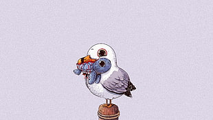 seagull with turtle in mouth illustration, animals, minimalism