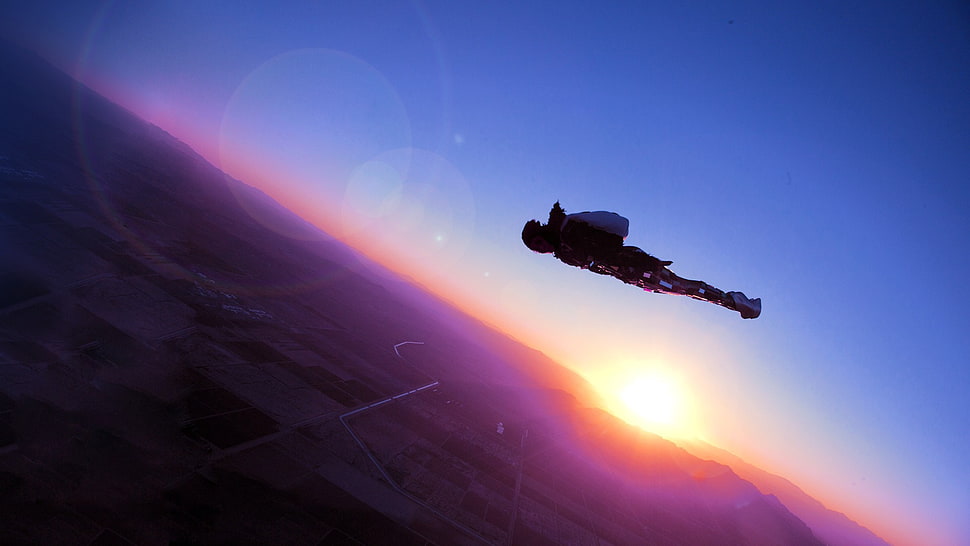 men's black backpack, skydiver HD wallpaper