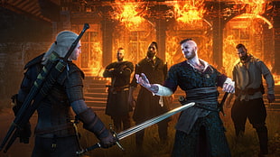 man holding sword digital wallpaper, The Witcher, The Witcher 3: Wild Hunt, Geralt of Rivia, DLC HD wallpaper