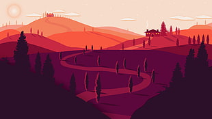 silhouette of trees, Sunset, Landscape, Summer HD wallpaper