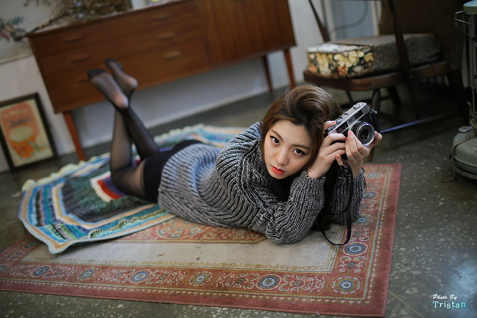 silver SLR camera, Chae Eun, Korean, Asian HD wallpaper