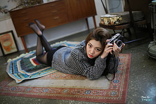 silver SLR camera, Chae Eun, Korean, Asian