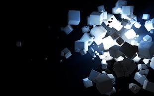white cubes illustration, digital art, cube, lights