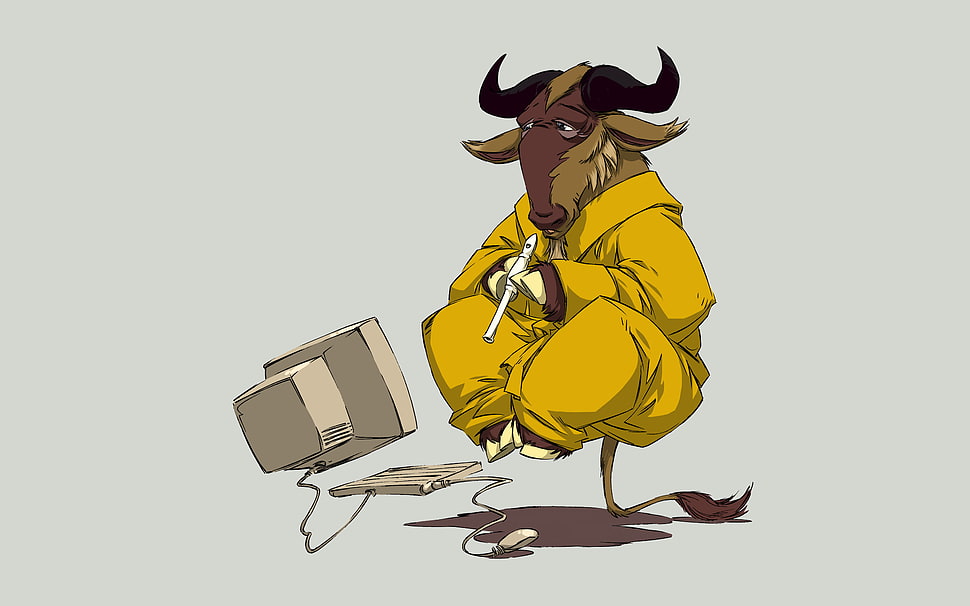 buffalo playing recorder illustration, GNU, Linux, animals HD wallpaper