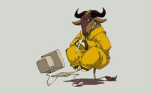 buffalo playing recorder illustration, GNU, Linux, animals