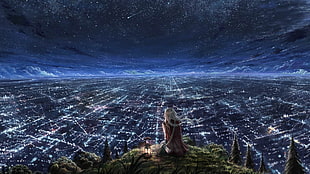 person watching sky animated wallpaper, fantasy art