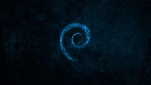 blue swirling logo, dark, Debian, blue, spiral