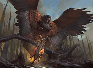 brown eagle illustration, Even Amundsen, artwork, fantasy art, deer HD wallpaper