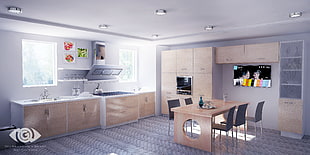 white and gray kitchen cabinet, kitchen HD wallpaper