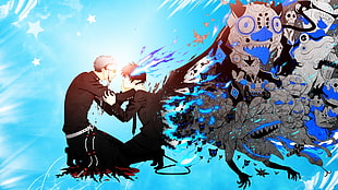 two male anime characters wearing black top digital wallpaper, anime, Blue Exorcist, demon, Okumura Rin