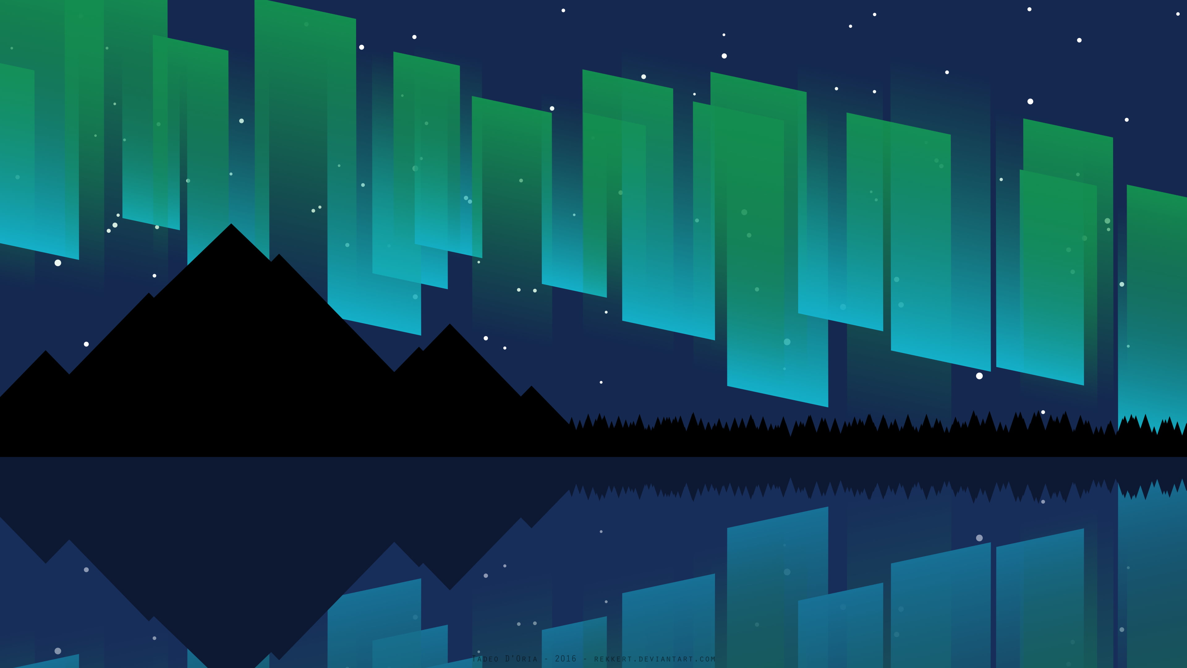 illustration of mountain and green aurora, Aurora, sea, mountains, digital art