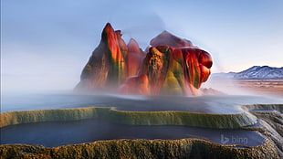 red and green rock formation screenshot, geysers, nature, landscape, rock formation