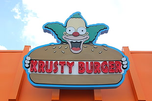 Krusty Burger logo, Krusty the Clown, burgers, sign, The Simpsons
