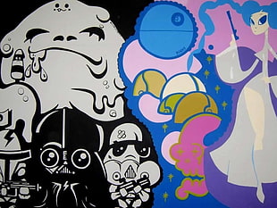 cartoon characters digital wallpaper, graffiti, wall