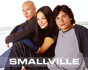 men's grey and black sweatshirt, Kristin Kreuk, Smallville, Michael Rosenbaum, Tom Welling