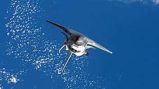 white airplane, space, NASA, space shuttle, vehicle