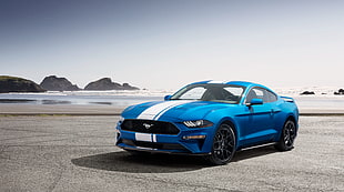 blue Ford Mustang coupe