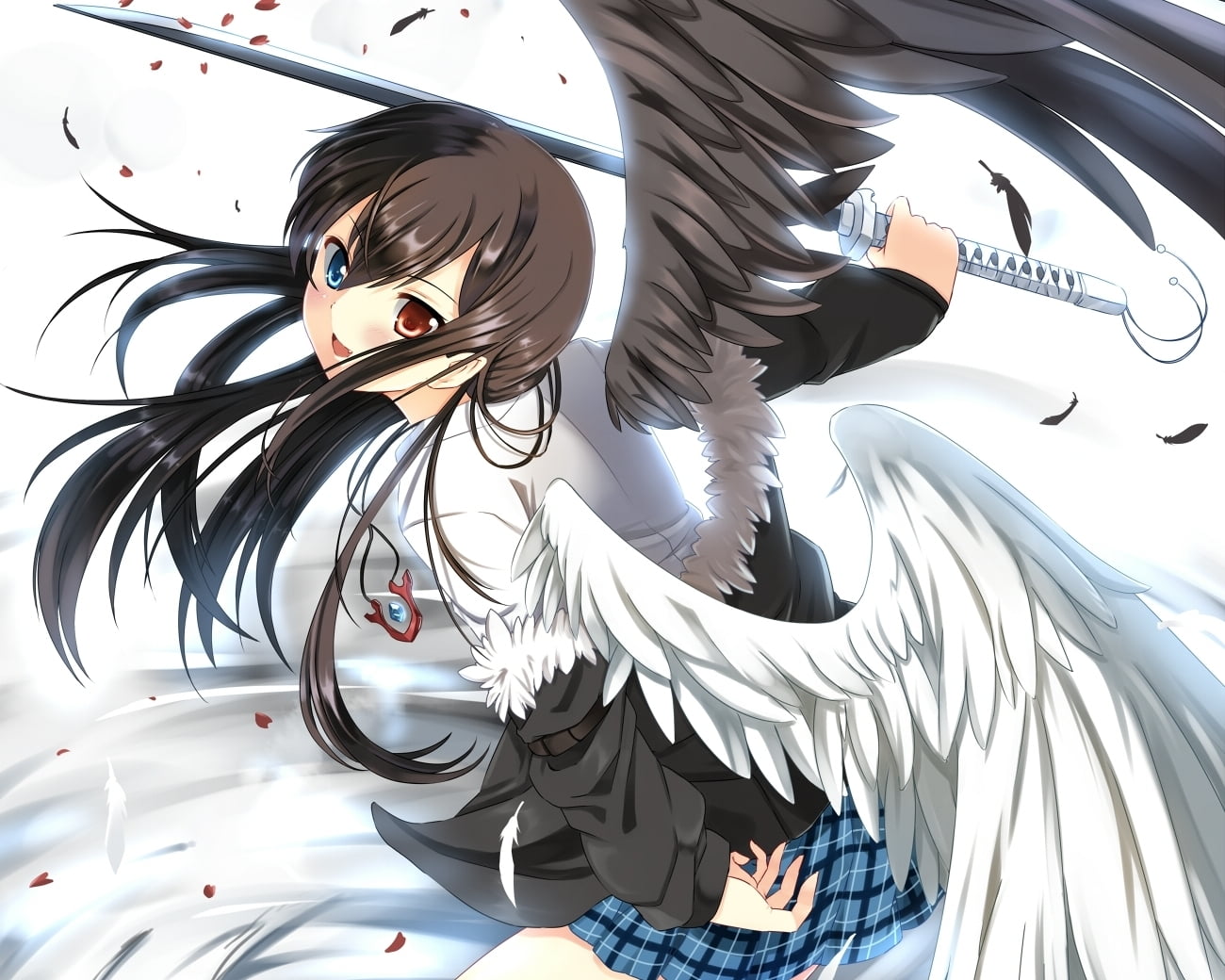 anime girl with wings and a sword