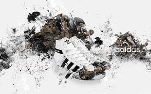 pair of black-and-white Adidas sneakers HD wallpaper