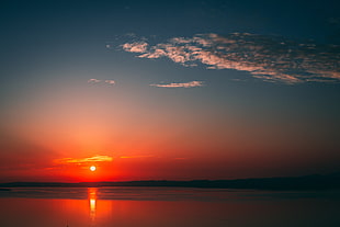 orange sunset, Sea, Sunset, Skyline HD wallpaper