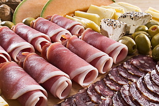 food photography of rolled raw meats