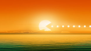 Pac-Man digital wallpaper, Pacman, sea, Sun, abstract